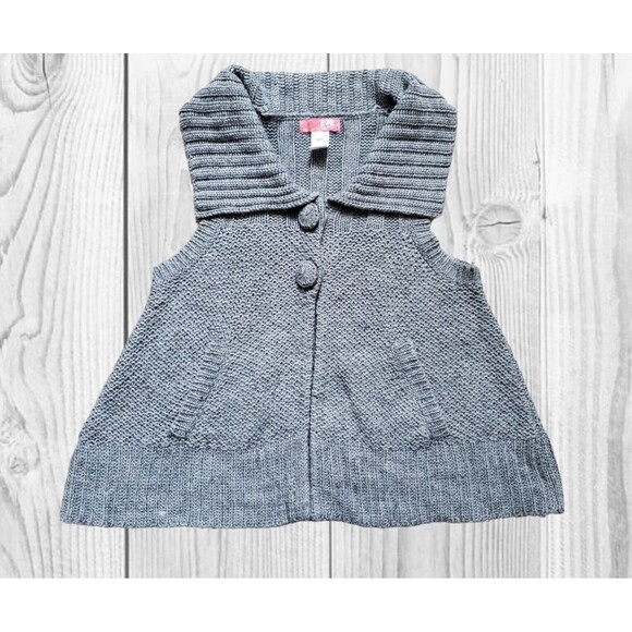 LUX Gray Sweater Vest Cable Knit Women Small Collared Drape w Pockets - Picture 4 of 4